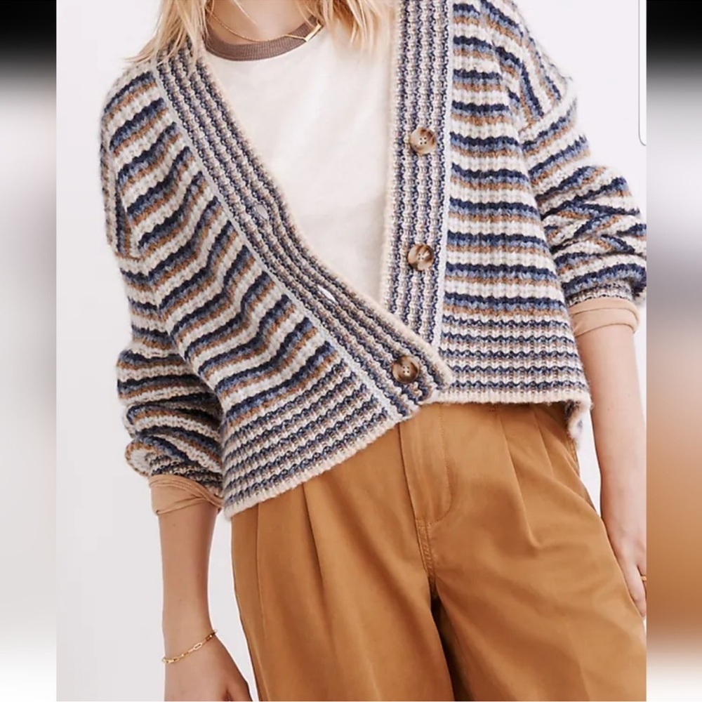 Madewell Waller Crop Knit Striped Cardigan Sweater Size XSmall OVERSIZED